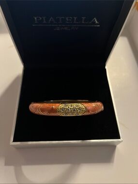 Pamela Orange Enamel Gold-Tone Bangle with Crystal Accent